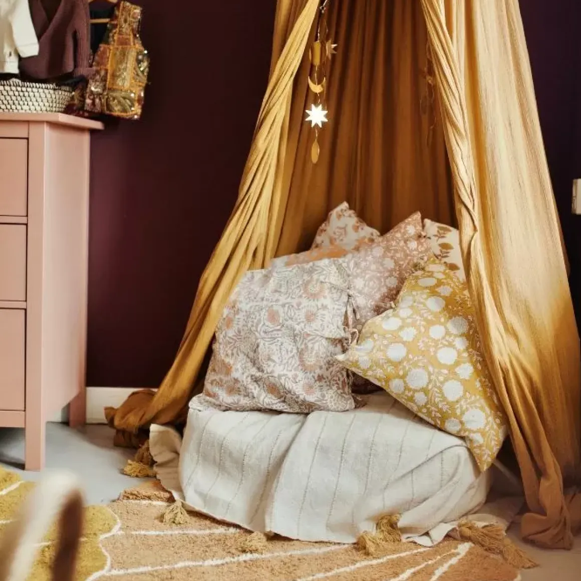 A La Kussenhoes Blockprint Mustard