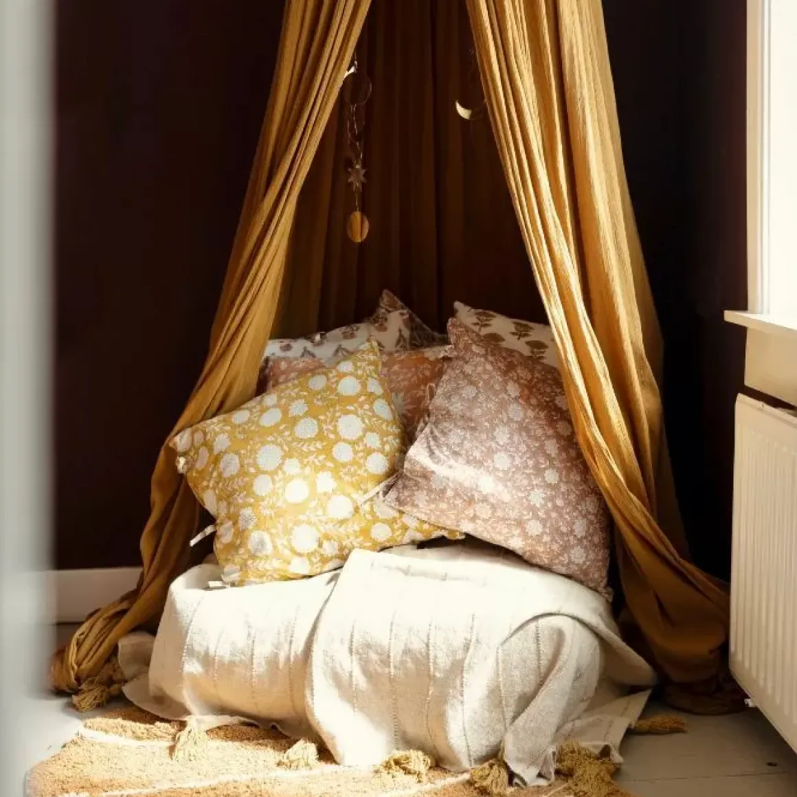 A La Kussenhoes Blockprint Mustard