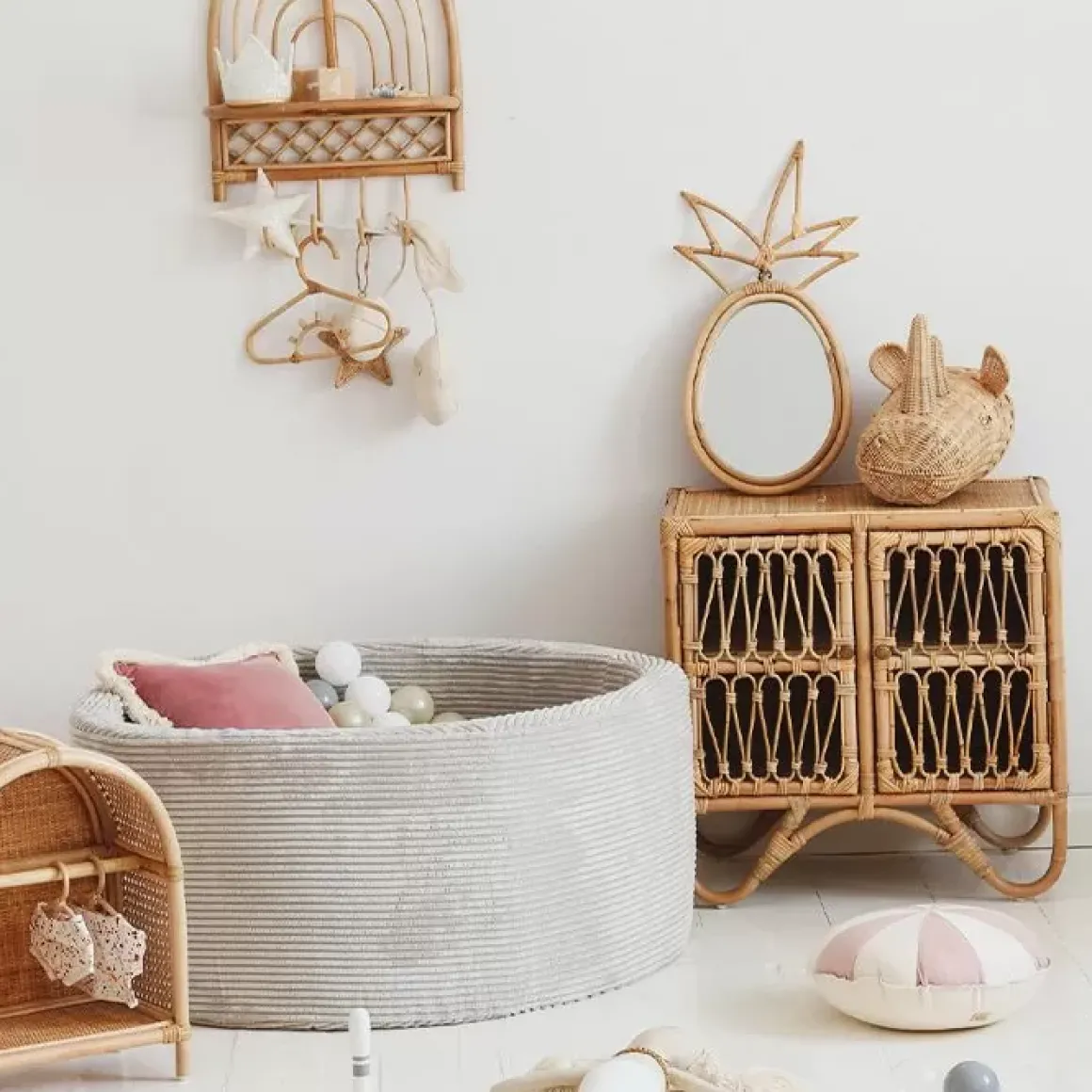 Ballenbak Xl Rond 90X40 Rib Velvet Grey Moje