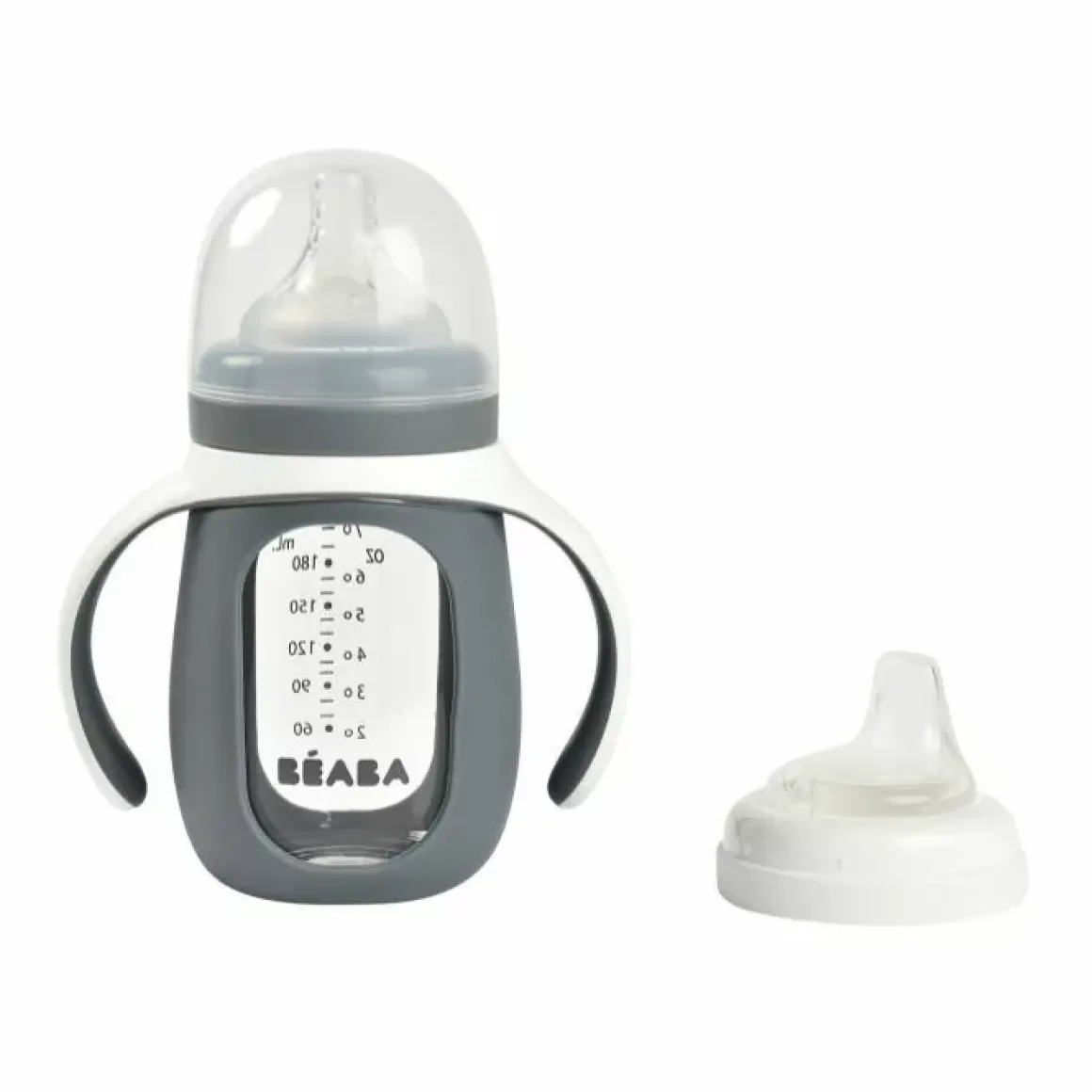 Beaba 2-In-1 Glazen Meegroeifles Grijs 210Ml