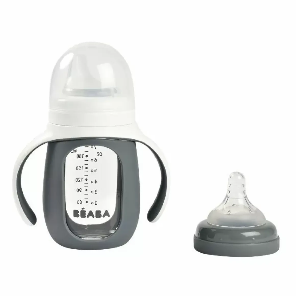 Beaba 2-In-1 Glazen Meegroeifles Grijs 210Ml