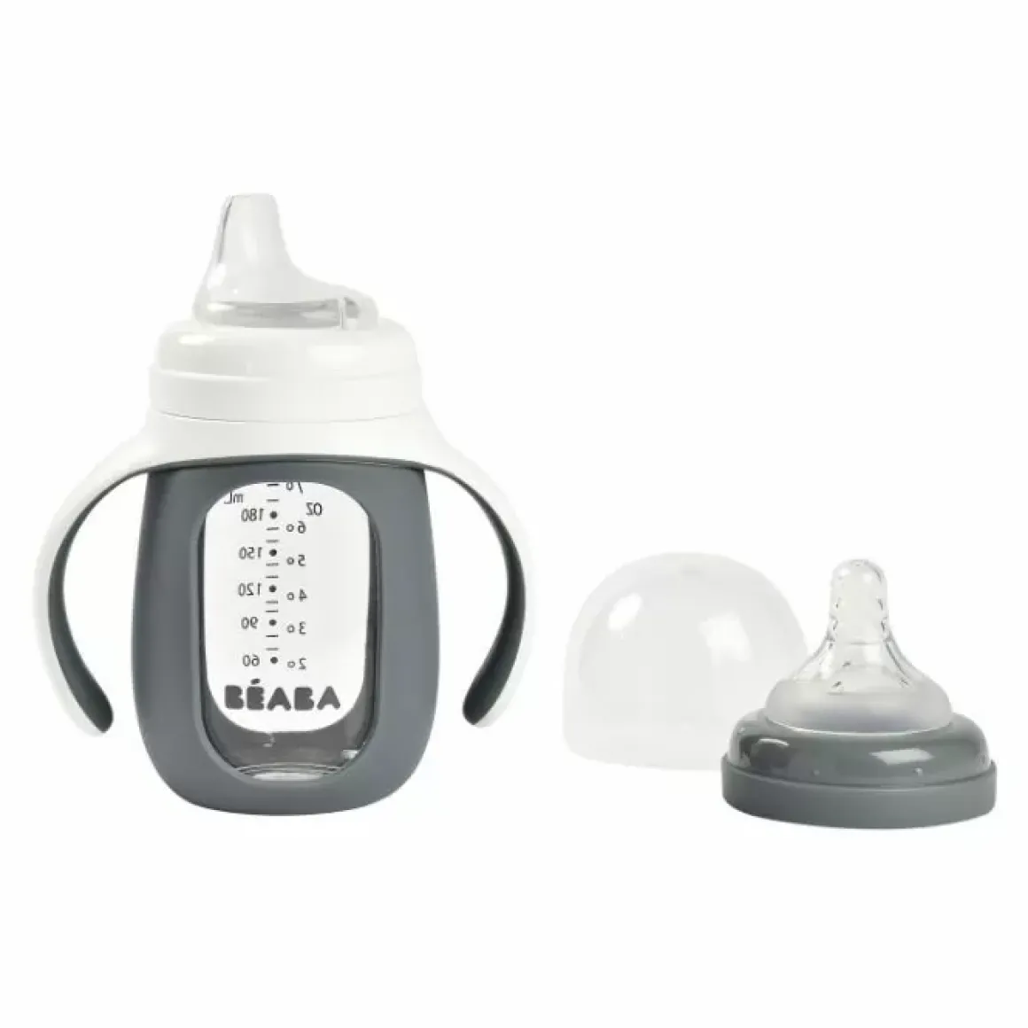 Beaba 2-In-1 Glazen Meegroeifles Grijs 210Ml