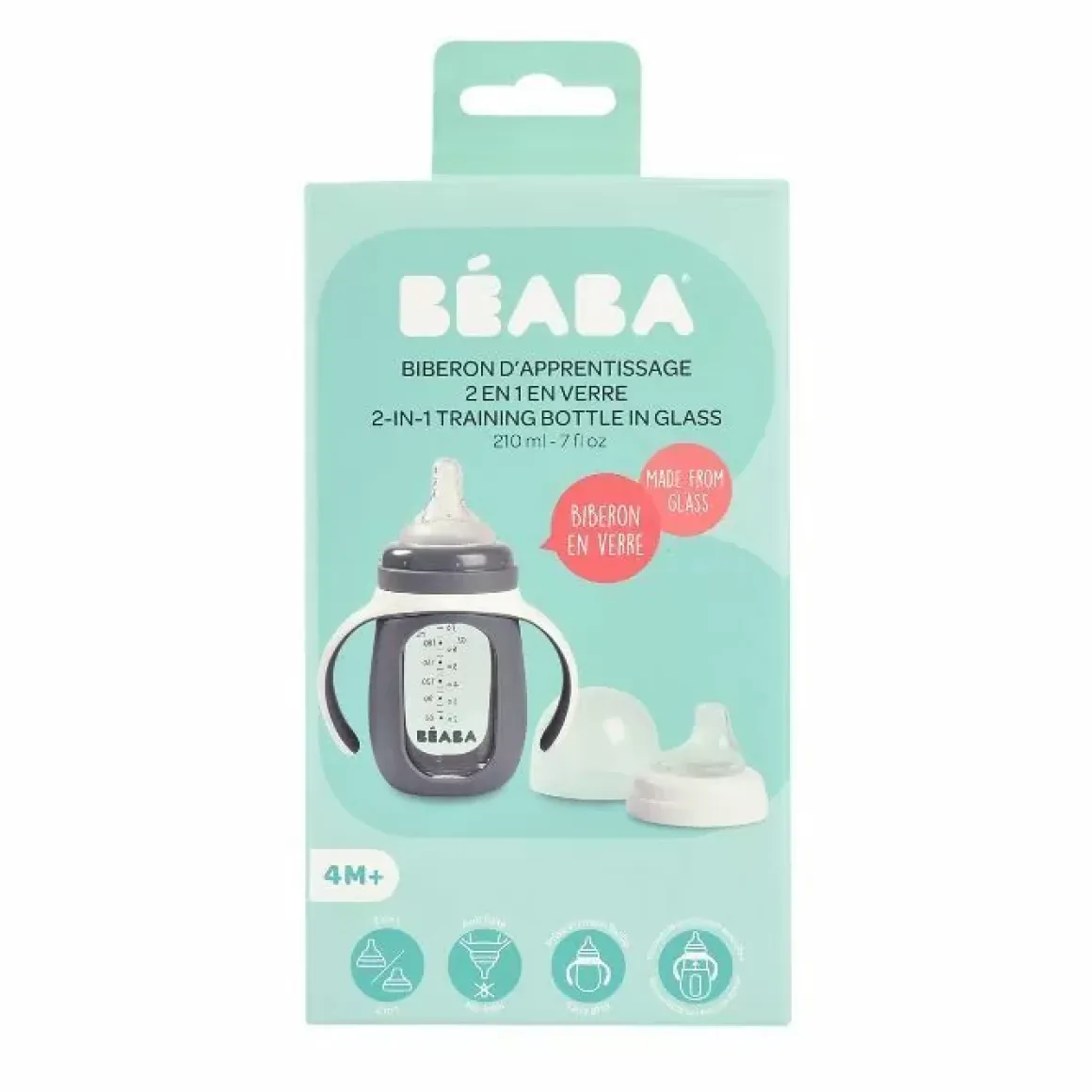 Beaba 2-In-1 Glazen Meegroeifles Grijs 210Ml