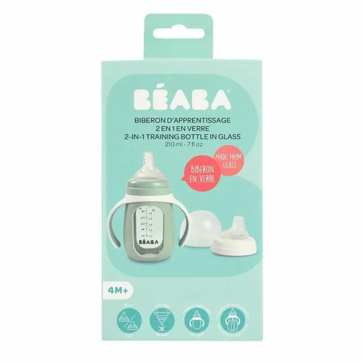 Beaba 2-In-1 Glazen Meegroeifles Groen 210Ml