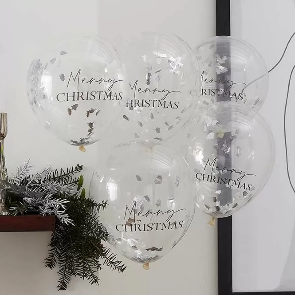 Confettiballonnen Merry Christmas Season For Silver (5St)