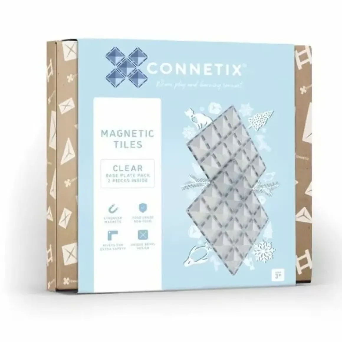 Connetix Tiles Basis Bouwplaten Clear Pack (2St) | Magnetische Bouwplaten | Kidsdeco.Nl
