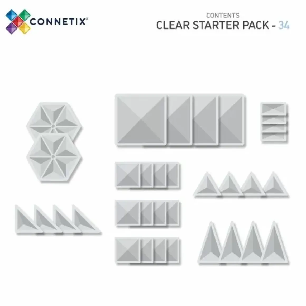 Connetix Tiles Clear Pack (34St) | Magnetische Bouwtegels | Kidsdeco.Nl