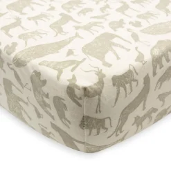 Jollein Hoeslaken Wieg Jersey Animals Olive Green 40X80Cm