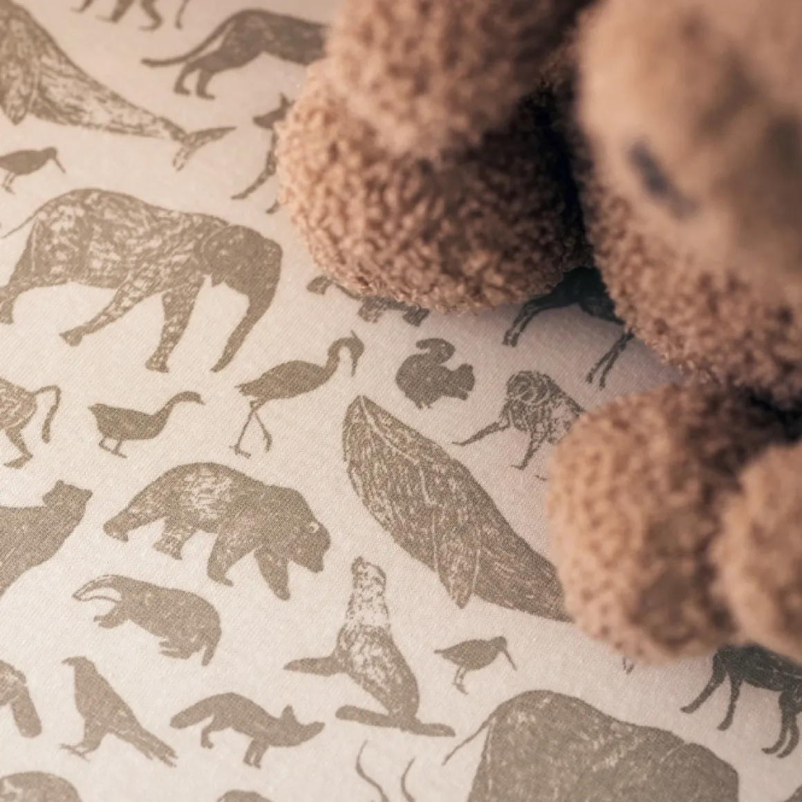 Jollein Hoeslaken Wieg Jersey Animals Olive Green 40X80Cm