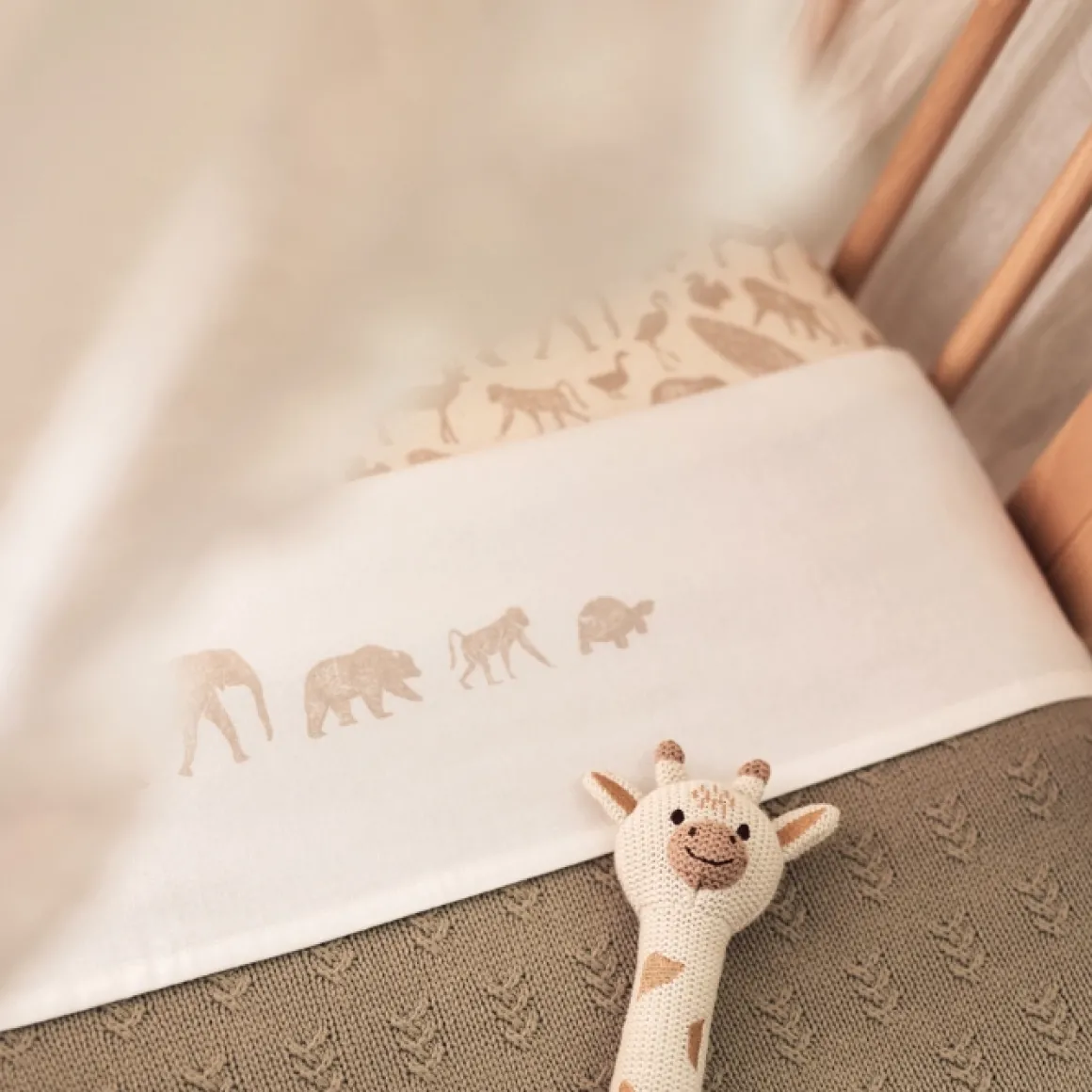 Jollein Ledikantlaken Animals Nougat 120X150Cm