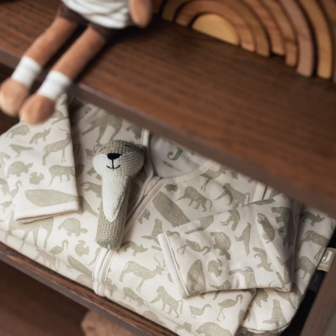 Jollein Slaapzak Afritsbare Mouwen Animals Olive Green