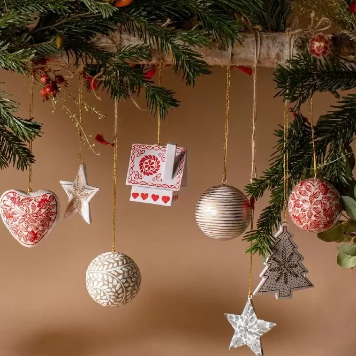 Kersthanger Houten Kerstboom White & Gold