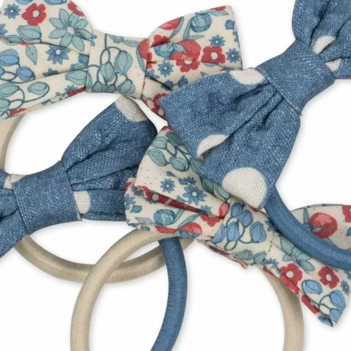 Konges Slojd Haarelastiekjes Bow Bibi Bleu/Captain Dot (4St)