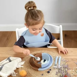 Lassig Siliconen Slab Happy Rascals Smile Sky Blue - Ideaal Voor Eerste Hapjes