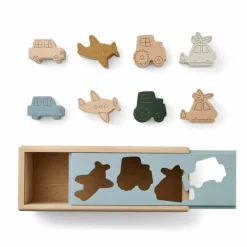 Liewood Houten Vormenstoof Midas Vehicles Dove Blue Mix