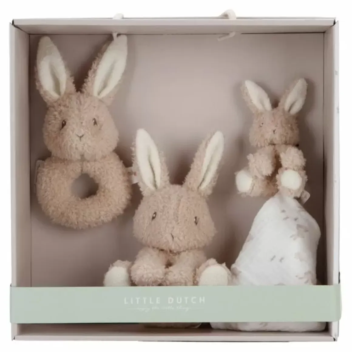 Little Dutch Baby Bunny Geschenkset | Knuffeldoekje, Knuffelkonijn, Rammelaar & Bijtring