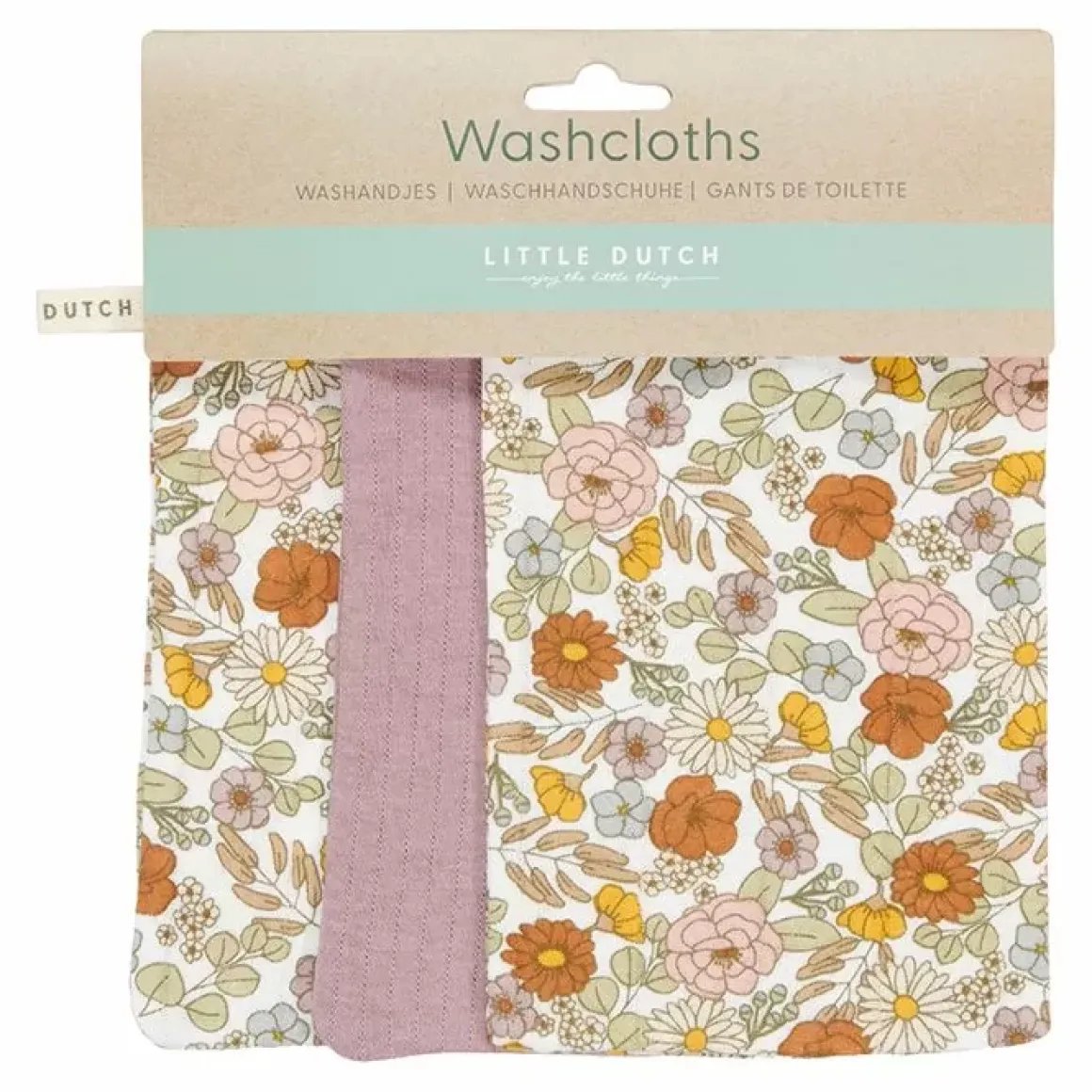 Little Dutch Washandjes Vintage Little Flowers/Mauve (3St)