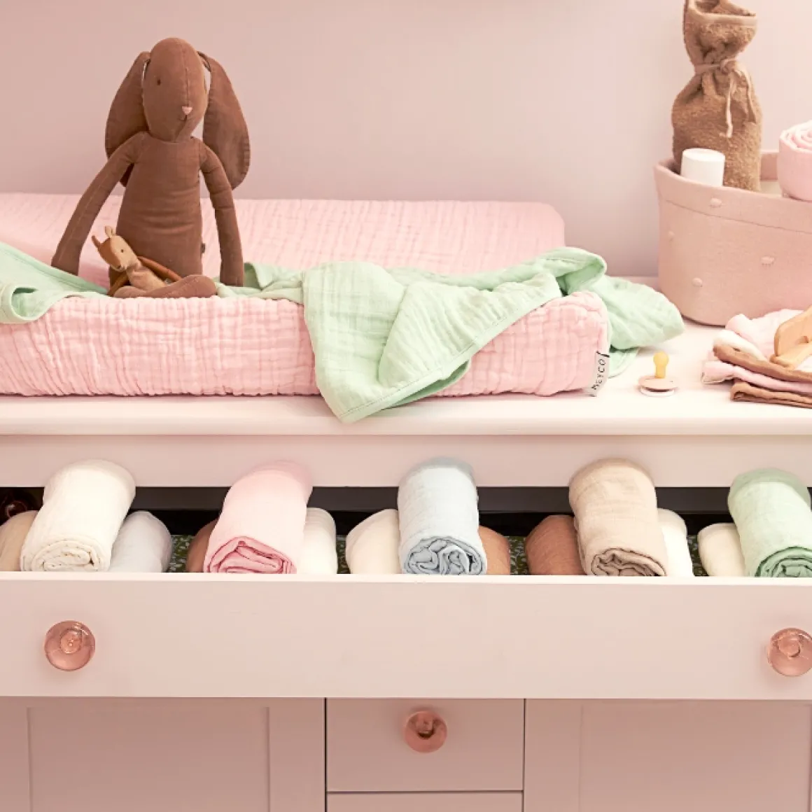 Meyco Hydrofiele Doek Uni Offwhite/Soft Pink/Toffee 70X70Cm