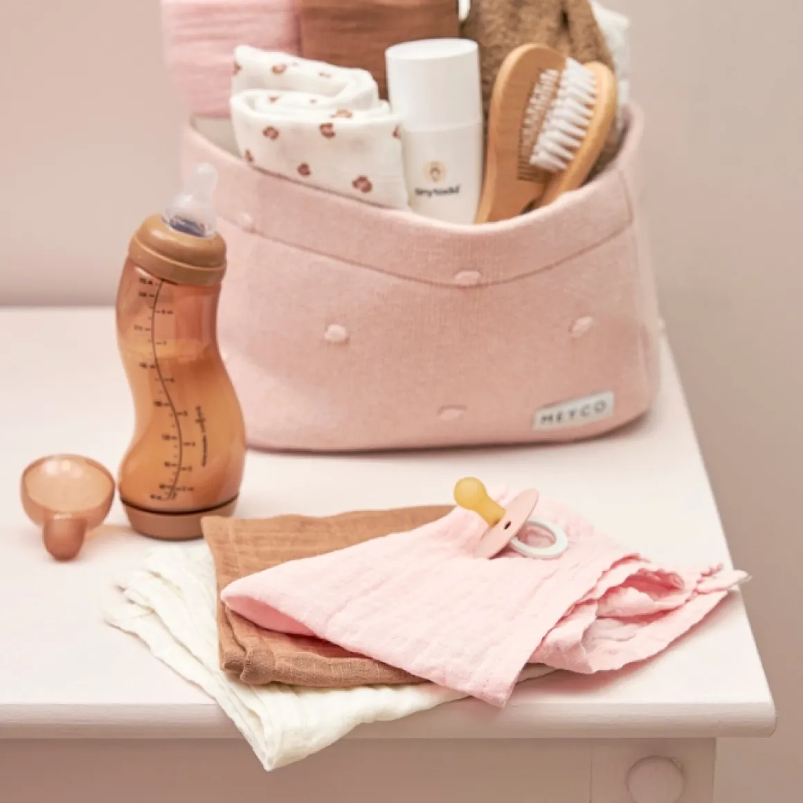 Meyco Monddoekjes Uni Offwhite/Soft Pink/Toffee 30X30Cm