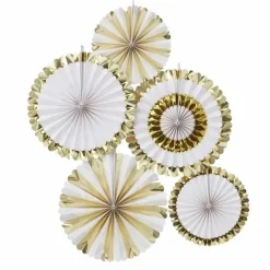 Paperfans Wit-Goudfolie (5St) Oh Baby! Ginger Ray