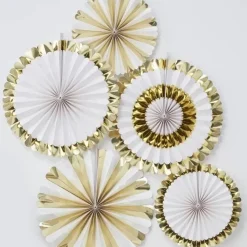 Paperfans Wit-Goudfolie (5St) Oh Baby! Ginger Ray