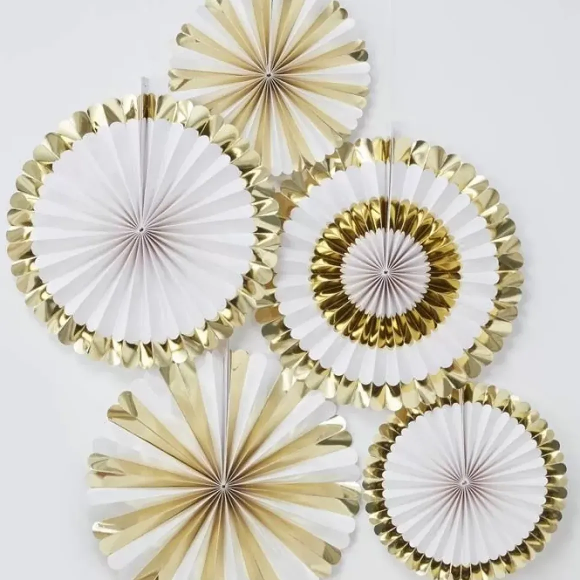 Paperfans Wit-Goudfolie (5St) Oh Baby! Ginger Ray