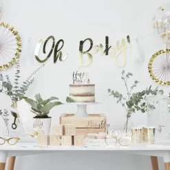 Paperfans Wit-Goudfolie (5St) Oh Baby! Ginger Ray