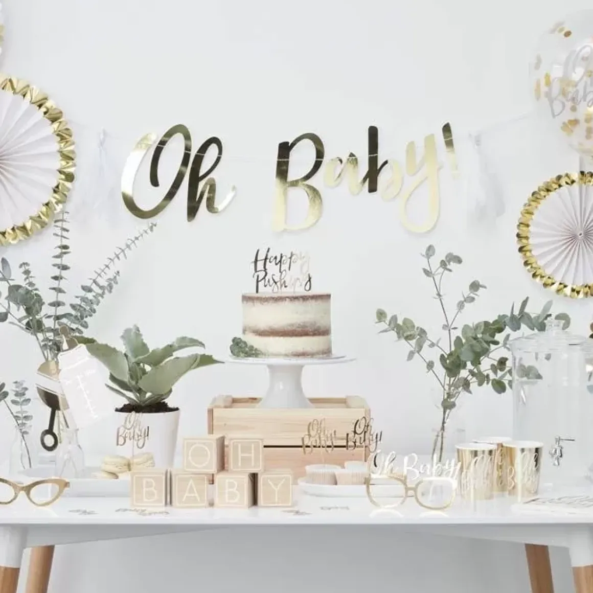 Paperfans Wit-Goudfolie (5St) Oh Baby! Ginger Ray