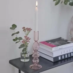 Parisian Love Roze Glazen Kandelaar - Romantische Verlichting
