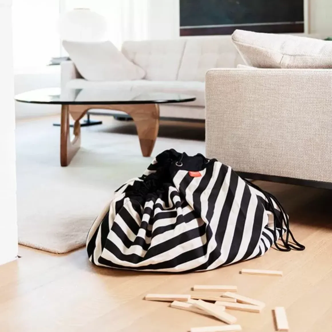 Play & Go Opbergzak En Speelmat En Speelmat Stripes Zwart