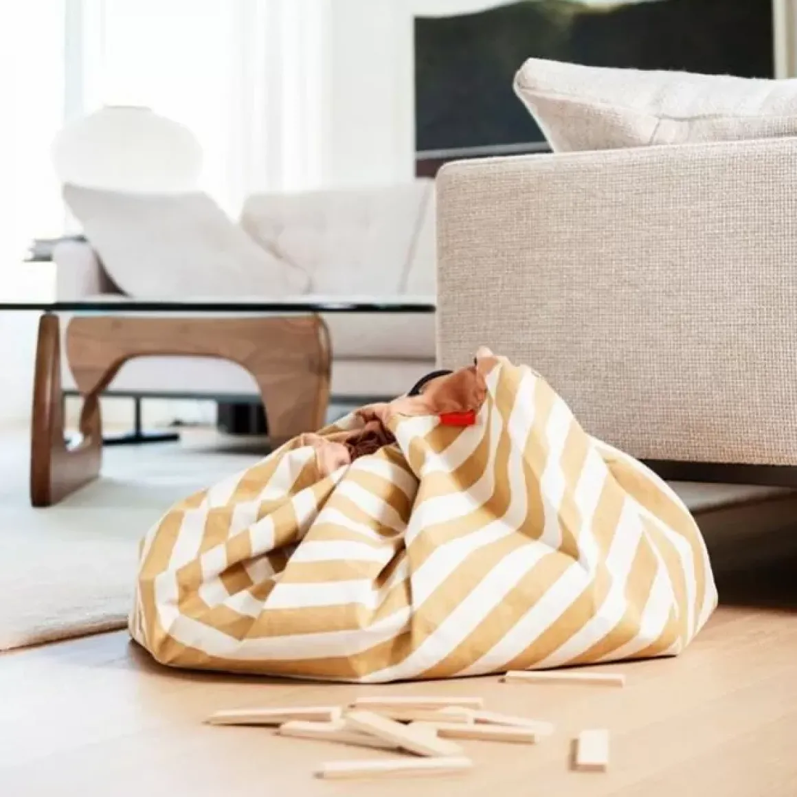 Play & Go Opbergzak En Speelmat Stripes Mosterd