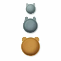 Siliconen Kommen Eddie Golden Caramel/Blue Mix (3St) Liewood