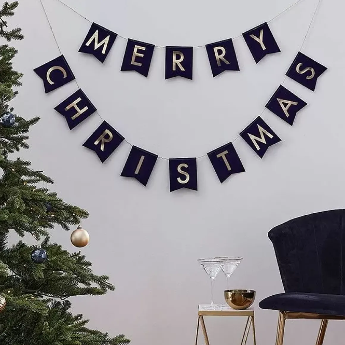 Slinger Velvet Merry Christmas Blauw Navy Luxe Ginger Ray