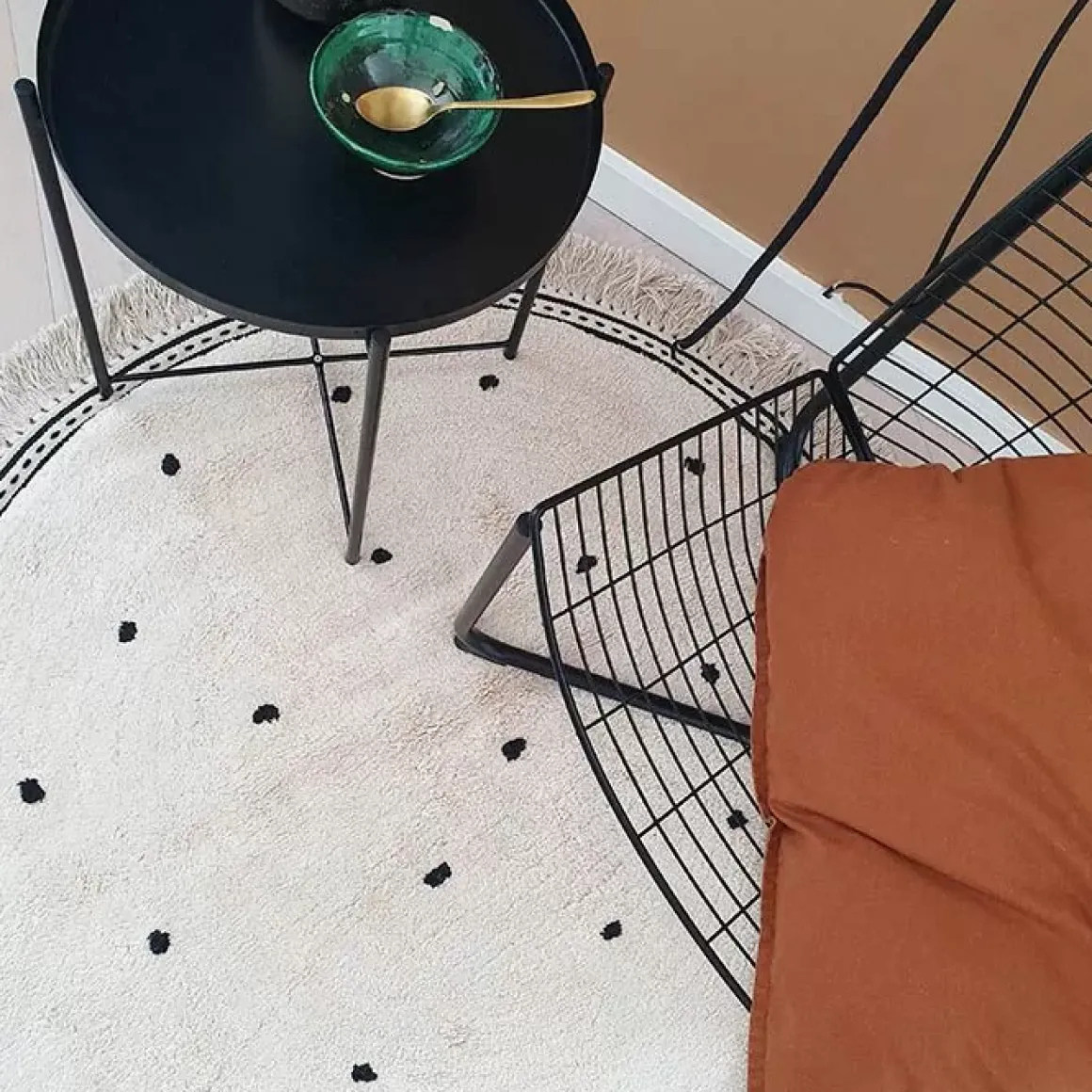 Vloerkleed Anna Dots Cream Rond (110Cm) Tapis Petit